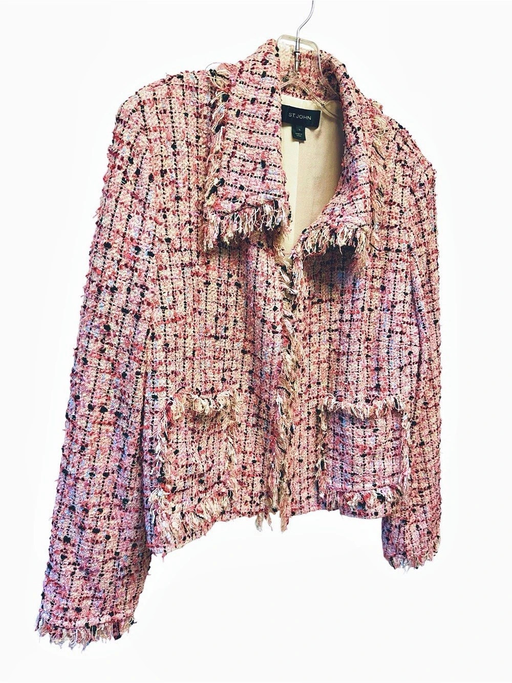 St. John Tweed Fringe Jacket in Pink Size 16
